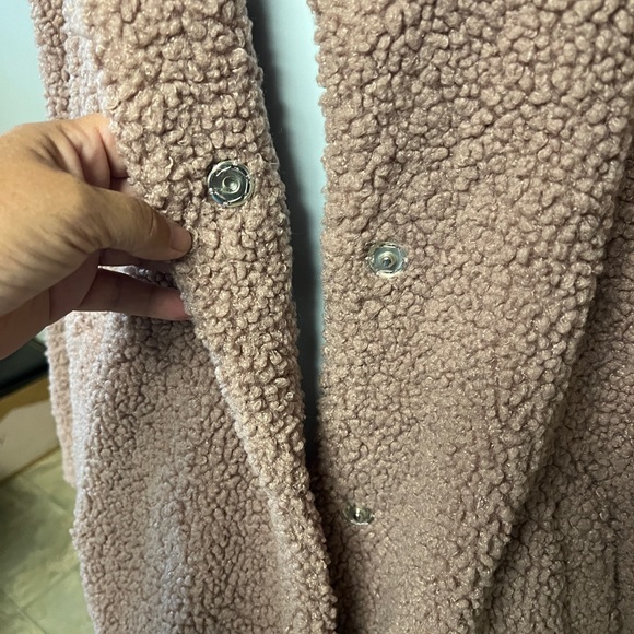 Stoosh Mauve Lined Sherpa Teddy Bear Coat Size L - Picture 4 of 8